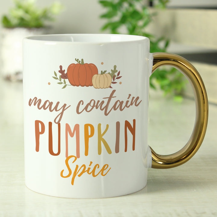 Buy Personalised Pumpkin Spice Gold Handle Mug at www.giftsfinder.co.uk