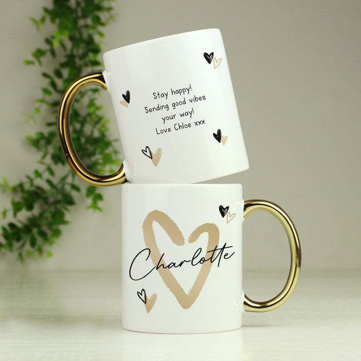 Buy Personalised Hearts Gold Handled Mug available now at www.giftsfinder.co.uk