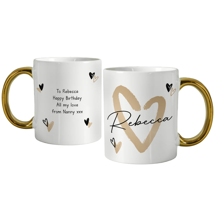 Buy Personalised Hearts Gold Handled Mug available now at www.giftsfinder.co.uk