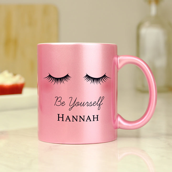 Buy Personalised Eyelashes Pink Glitter Mug available now at www.giftsfinder.co.uk