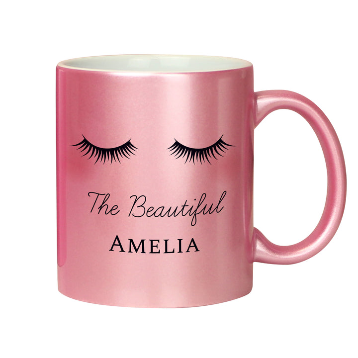 Buy Personalised Eyelashes Pink Glitter Mug available now at www.giftsfinder.co.uk