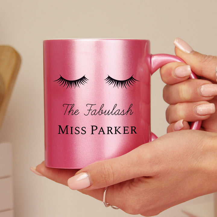 Buy Personalised Eyelashes Pink Glitter Mug available now at www.giftsfinder.co.uk