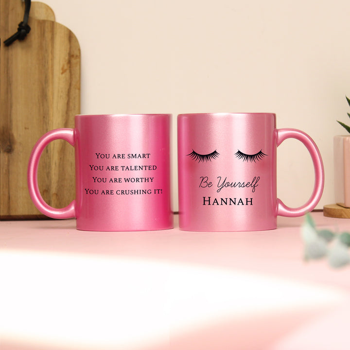 Buy Personalised Eyelashes Pink Glitter Mug available now at www.giftsfinder.co.uk