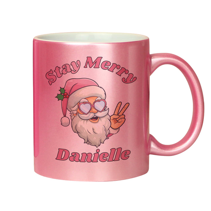 Personalised Stay Merry Santa Pink Mug