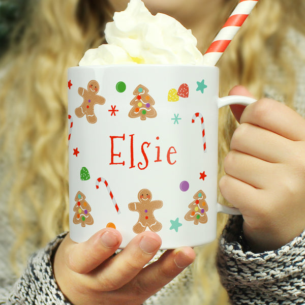 Buy Personalised Gingerbread Pattern Plastic Mug available now at www.giftsfinder.co.uk