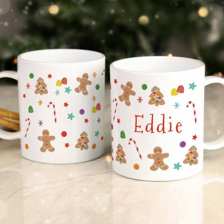 Buy Personalised Gingerbread Pattern Plastic Mug available now at www.giftsfinder.co.uk