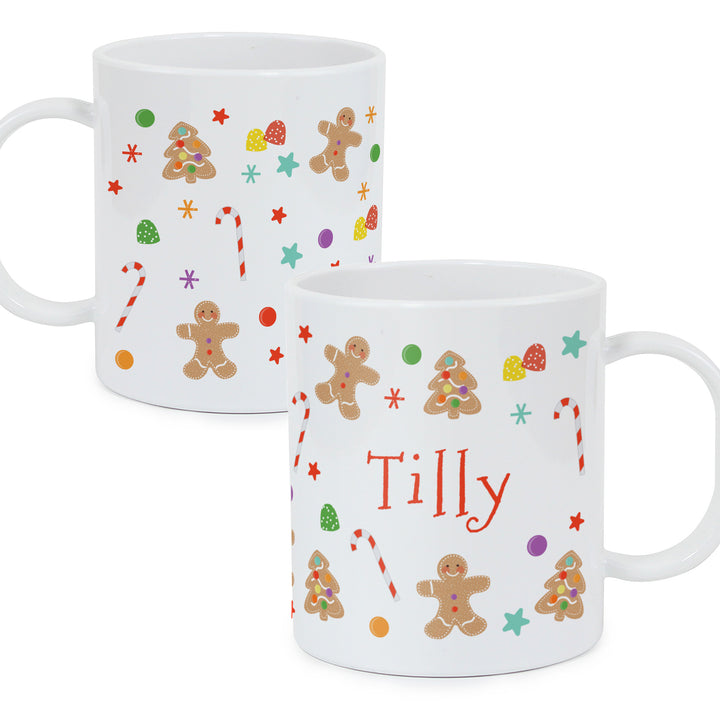 Buy Personalised Gingerbread Pattern Plastic Mug available now at www.giftsfinder.co.uk