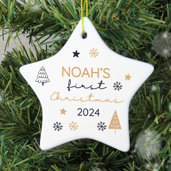 Buy Personalised First Christmas Star Christmas Tree Decoration available now at www.giftsfinder.co.uk