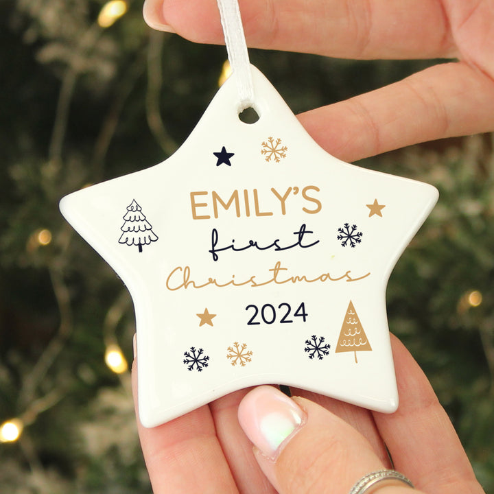 Buy Personalised First Christmas Star Christmas Tree Decoration available now at www.giftsfinder.co.uk