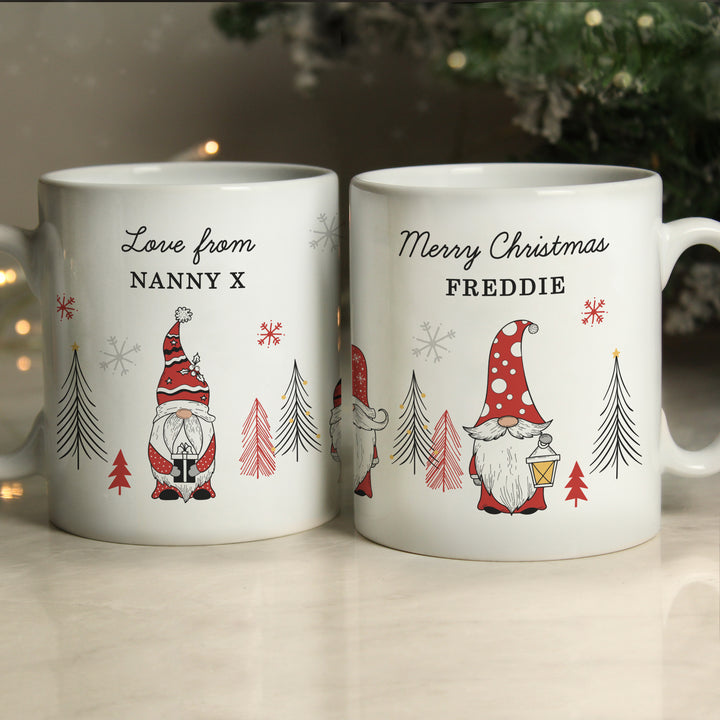 Buy Personalised Christmas Gonk Pattern Mug available now at www.giftsfinder.co.uk