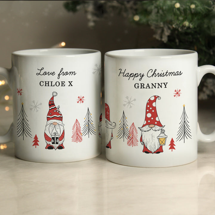 Buy Personalised Christmas Gonk Pattern Mug available now at www.giftsfinder.co.uk