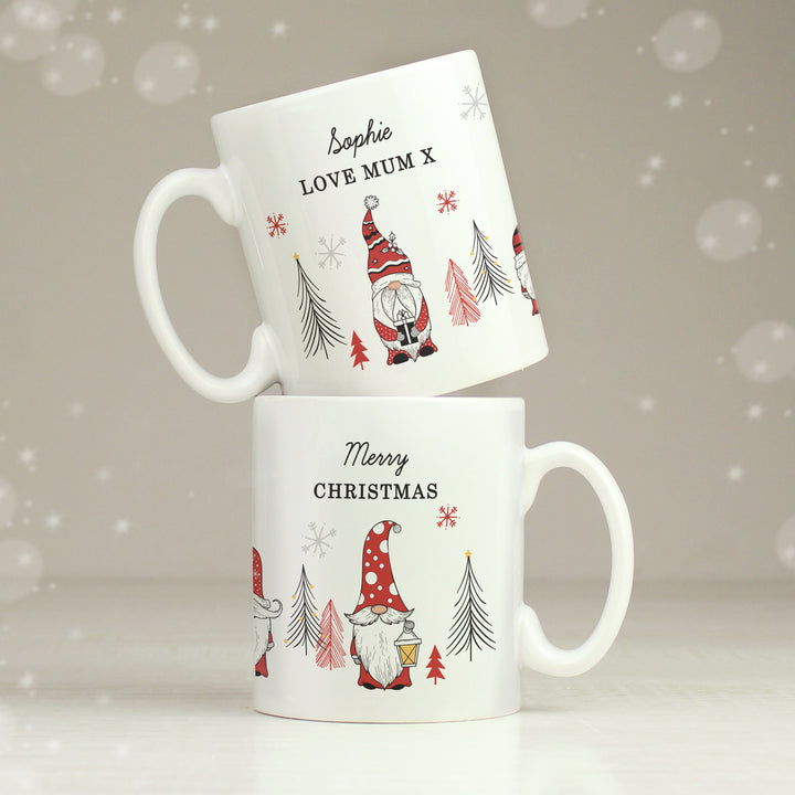 Buy Personalised Christmas Gonk Pattern Mug available now at www.giftsfinder.co.uk