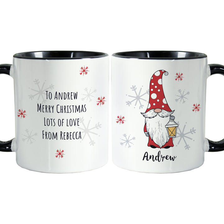 Buy Personalised Gonk Family Black Handled Christmas Mug - Male available now at www.giftsfinder.co.uk