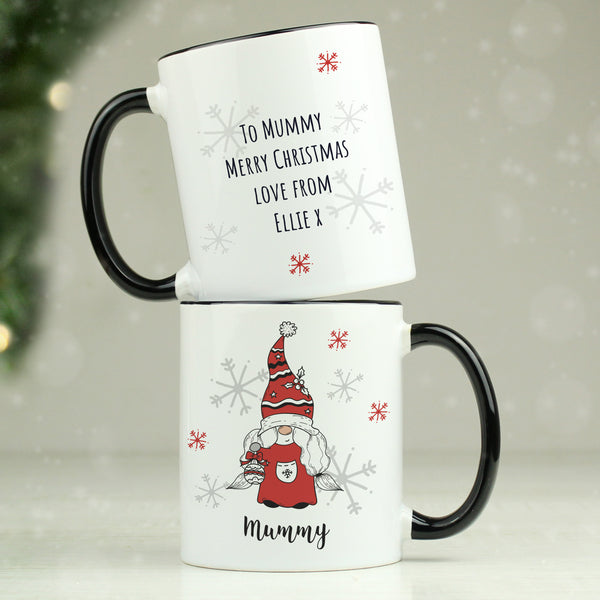 Buy Personalised Gonk Family Black Handled Christmas Mug - Female available now at www.giftsfinder.co.uk