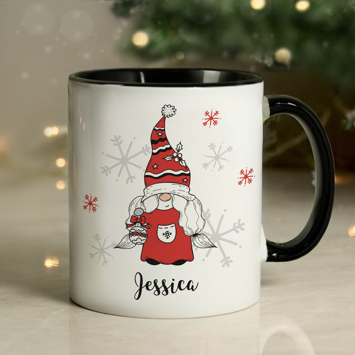 Buy Personalised Gonk Family Black Handled Christmas Mug - Female available now at www.giftsfinder.co.uk