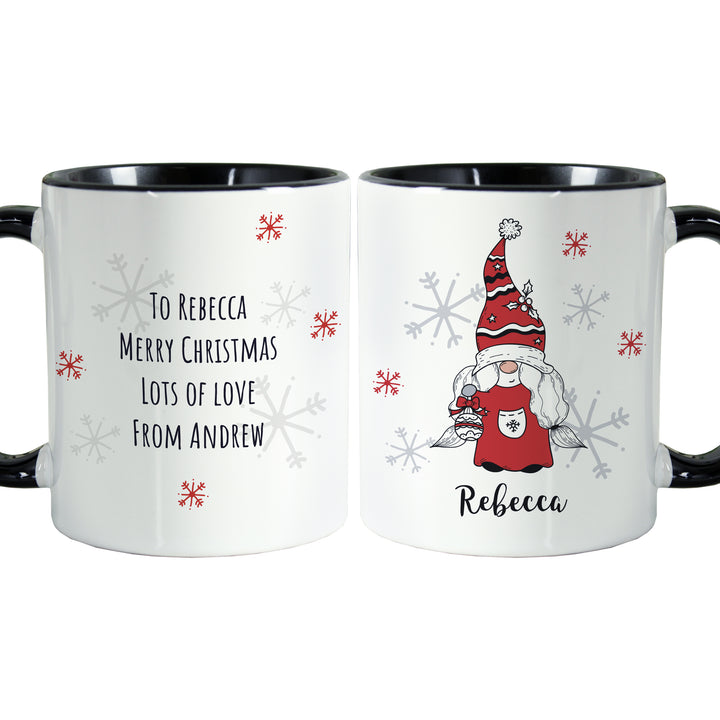 Buy Personalised Gonk Family Black Handled Christmas Mug - Female available now at www.giftsfinder.co.uk