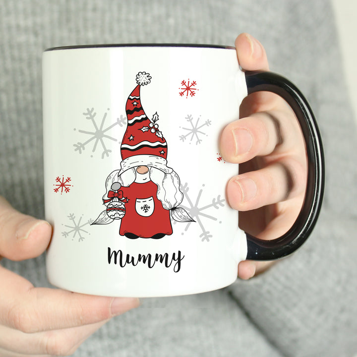 Buy Personalised Gonk Family Black Handled Christmas Mug - Female available now at www.giftsfinder.co.uk