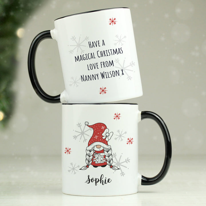 Buy Personalised Gonk Family Black Handled Christmas Mug - Girl available now at www.giftsfinder.co.uk