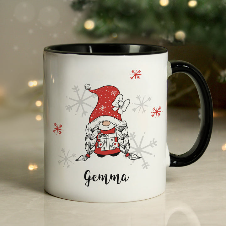 Buy Personalised Gonk Family Black Handled Christmas Mug - Girl available now at www.giftsfinder.co.uk