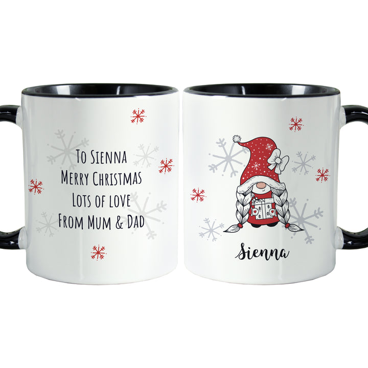 Buy Personalised Gonk Family Black Handled Christmas Mug - Girl available now at www.giftsfinder.co.uk