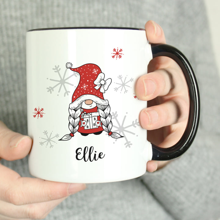 Buy Personalised Gonk Family Black Handled Christmas Mug - Girl available now at www.giftsfinder.co.uk