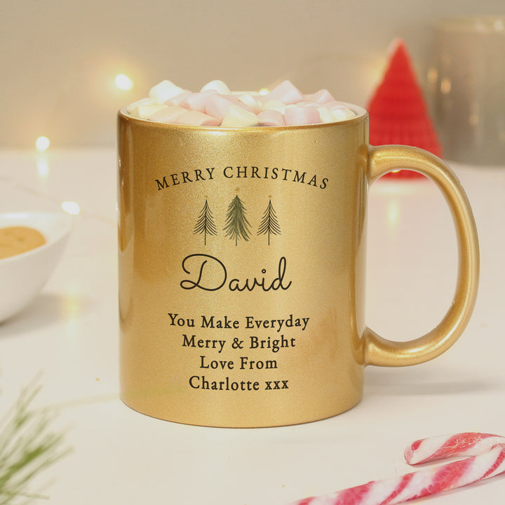 Buy Personalised Christmas Tree Gold Glitter Mug available now at www.giftsfinder.co.uk