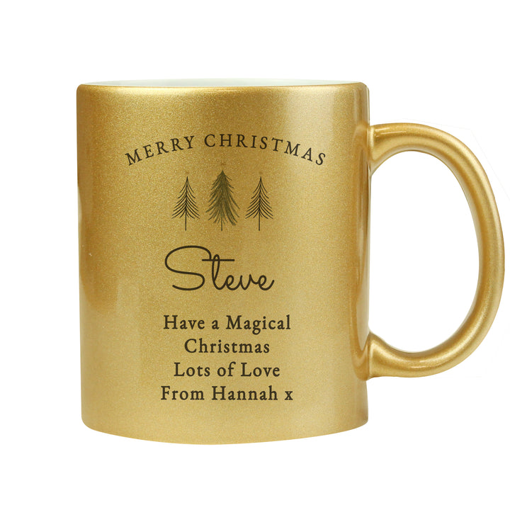 Buy Personalised Christmas Tree Gold Glitter Mug available now at www.giftsfinder.co.uk