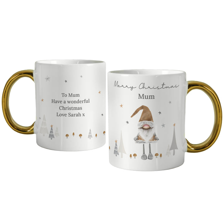 Buy Personalised Christmas Gonk Gold Handed Mug available now at www.giftsfinder.co.uk