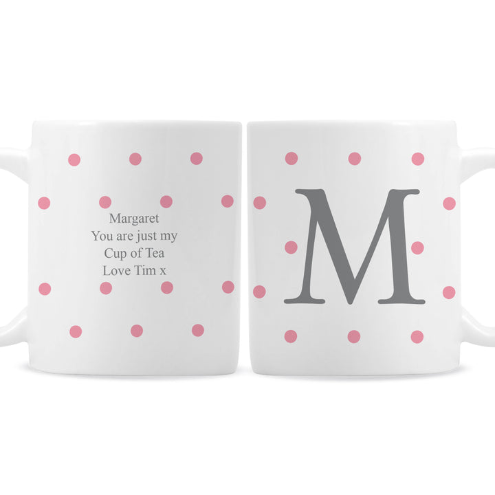 Buy Personalised Monogram Pink Spot Mug at www.giftsfinder.co.uk