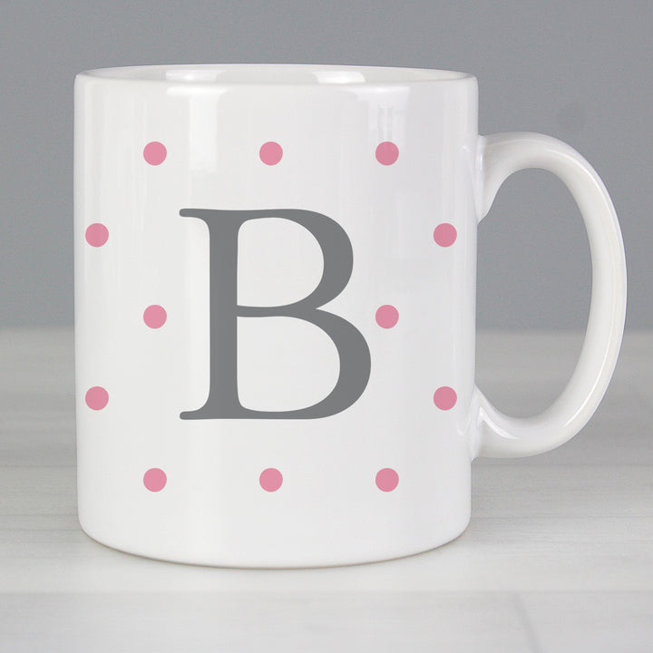 Buy Personalised Monogram Pink Spot Mug at www.giftsfinder.co.uk