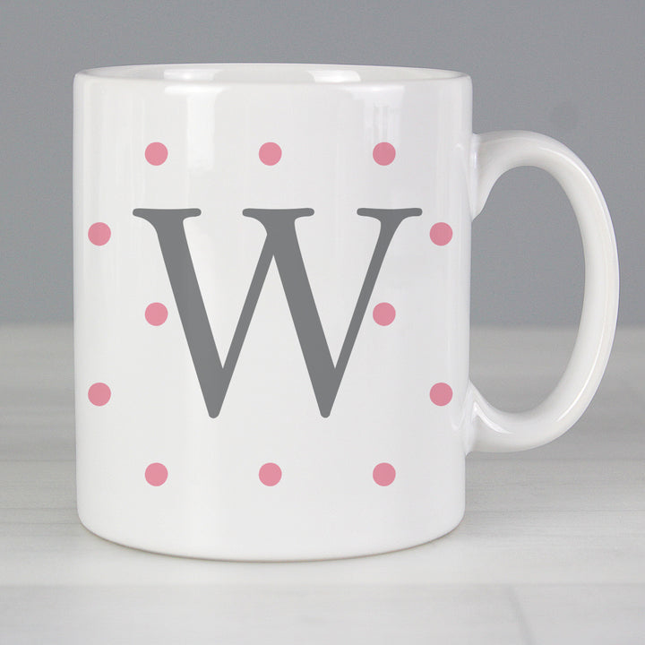 Buy Personalised Monogram Pink Spot Mug at www.giftsfinder.co.uk