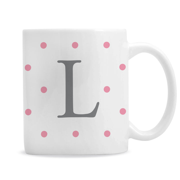 Buy Personalised Monogram Pink Spot Mug at www.giftsfinder.co.uk