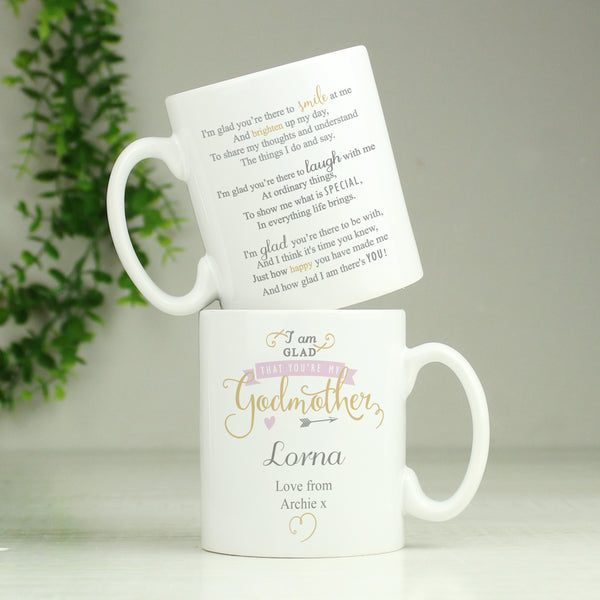 Buy Personalised I Am Glad... Godmother Mug at www.giftsfinder.co.uk