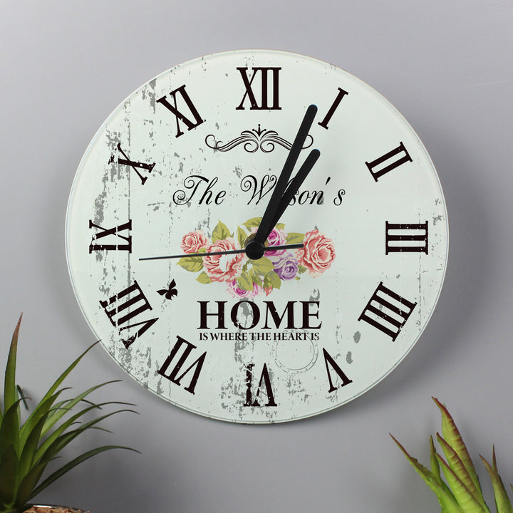 Personalised Shabby Chic Floral Glass Clock in gift category Personalised Clocks