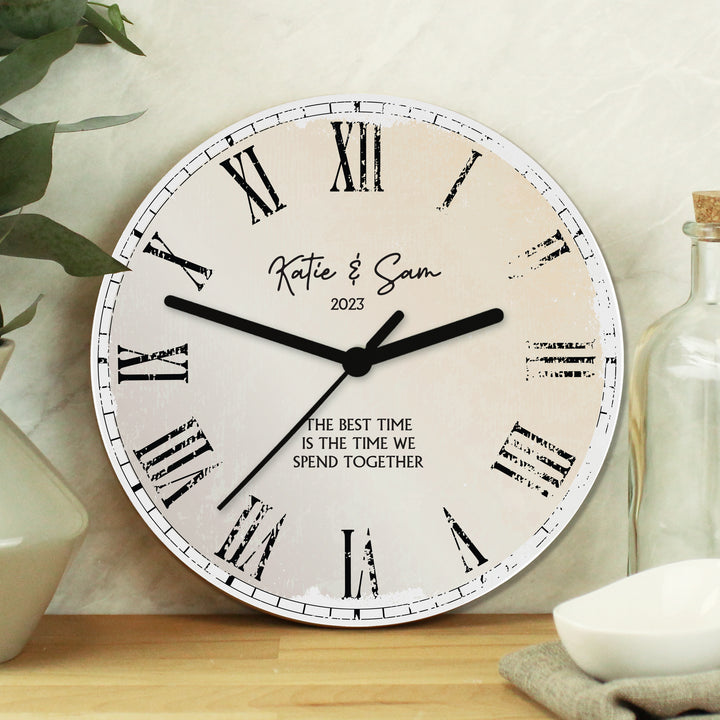 Personalised Rustic Message Glass Clock in gift category Personalised Clocks