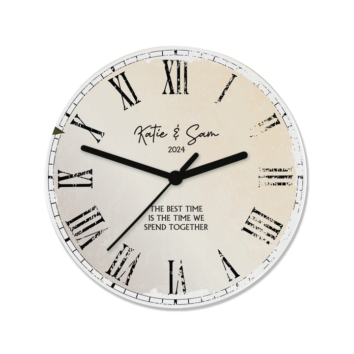 Personalised Rustic Message Glass Clock in gift category Personalised Clocks