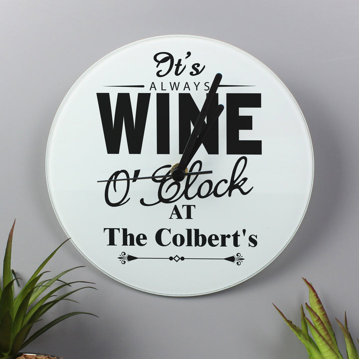 Personalised Wine O'Clock Clock in gift category Personalised Clocks