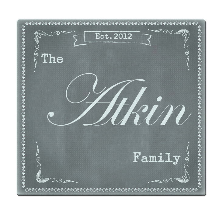 Buy Personalised Family Chalk Glass Chopping Board/Worktop Saver available now at www.giftsfinder.co.uk