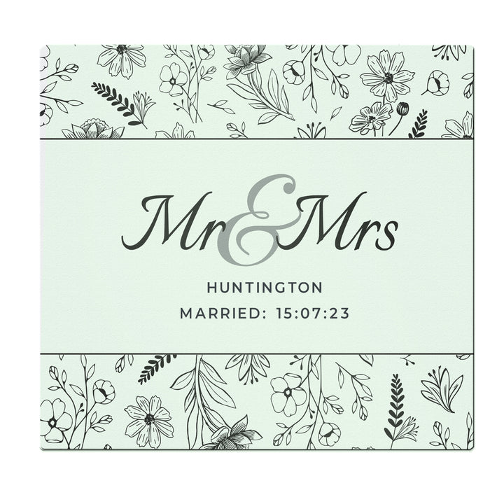 Buy Personalised Mr & Mrs Botanical Glass Chopping Board/Worktop Saver available now at www.giftsfinder.co.uk