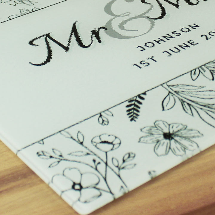 Buy Personalised Mr & Mrs Botanical Glass Chopping Board/Worktop Saver available now at www.giftsfinder.co.uk