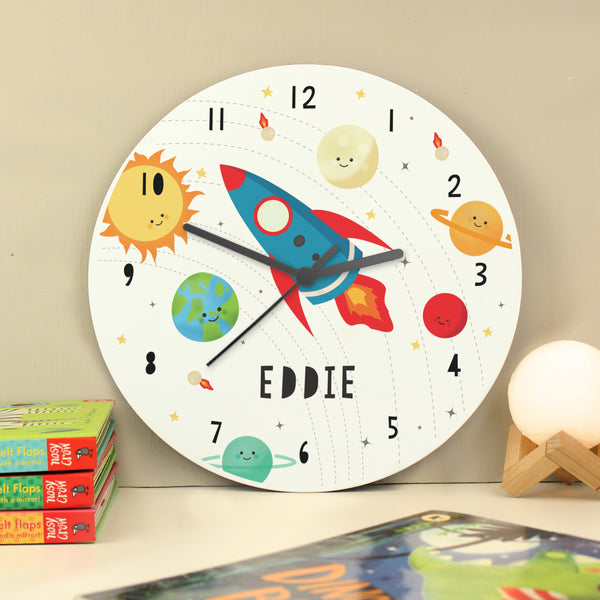 Buy Personalised Solar Sytem Glass Clock at www.giftsfinder.co.uk