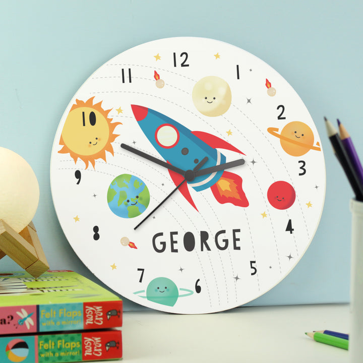 Personalised Rocket in Space Large Wooden Clock in gift category Clocks & Watches