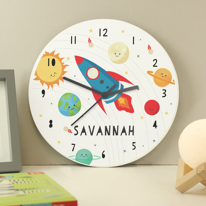 Personalised Rocket in Space Large Wooden Clock in gift category Clocks & Watches