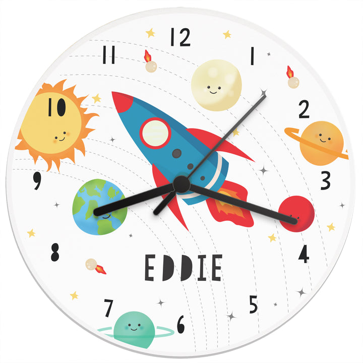 Personalised Rocket in Space Large Wooden Clock in gift category Clocks & Watches