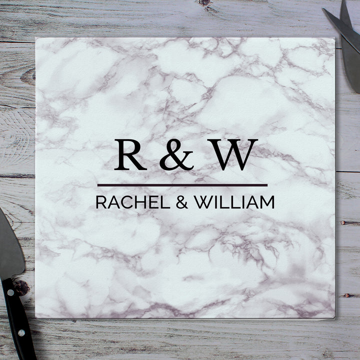 Buy Personalised Marble Effect Glass Chopping Board/Worktop Saver at www.giftsfinder.co.uk