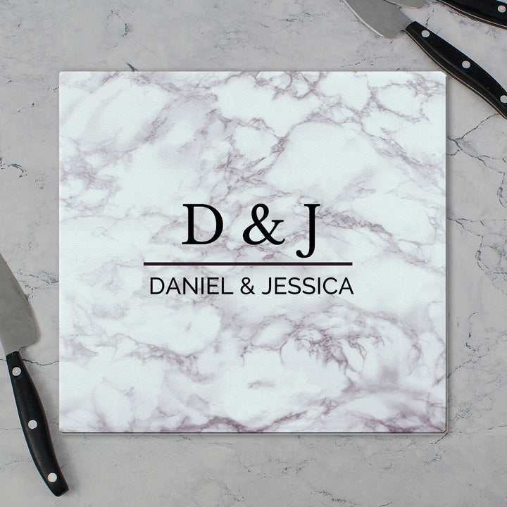 Buy Personalised Marble Effect Glass Chopping Board/Worktop Saver at www.giftsfinder.co.uk