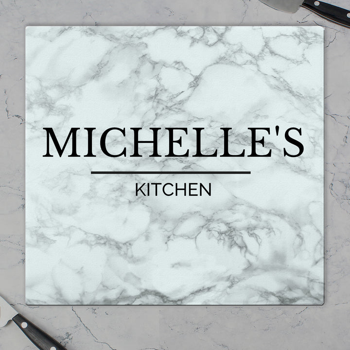 Buy Personalised Marble Effect Glass Chopping Board/Worktop Saver at www.giftsfinder.co.uk