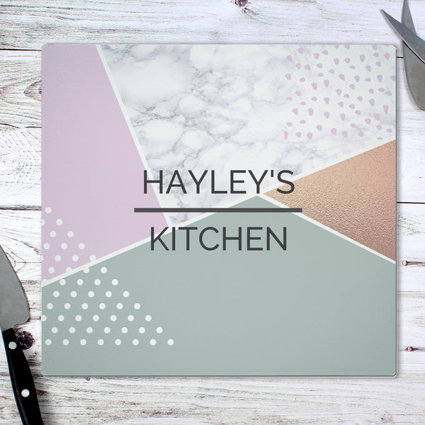 Buy Personalised Geometric Glass Chopping Board/Worktop Saver at www.giftsfinder.co.uk