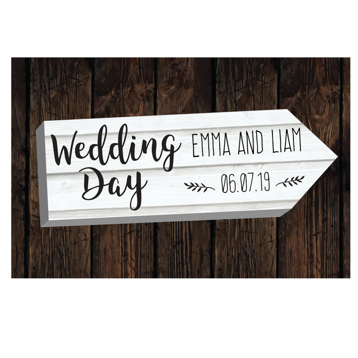 Buy Personalised Wedding Day White Arrow Metal Sign at www.giftsfinder.co.uk