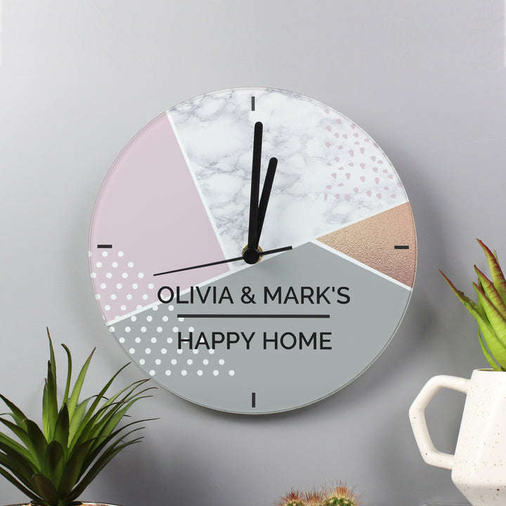 Buy Personalised Geometric Glass Clock at www.giftsfinder.co.uk